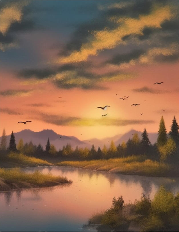 Serene Wilderness Sunset Landscape art