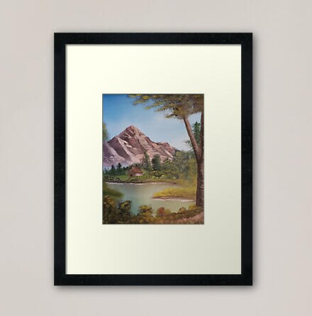 Mountain Cabin Lake painting.